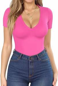 Camisetas de Verano con Cuello Redondo para Mujer, Camisetas de Cuello en V de la Mejor Calidad OEM, Camisetas de Cuello Profundo de Algodón con Logotipo Personalizado al por Mayor - Product Image 6