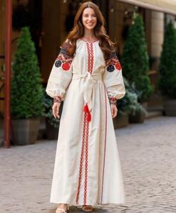 Magnifique Robe Longue Vintage Bohème Brodée Florale en Lin et Coton, Manches Longues, Coupe Ample, Taille Naturelle, Grande Taille, Tenue Décontractée - Product Image 2