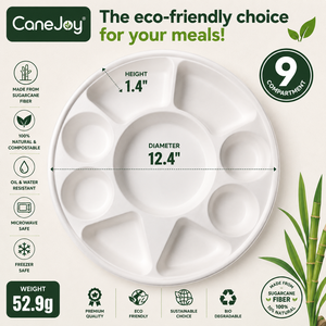 Wholesale 12.4" 9 Compartment Bagasse Round <b>Plate</b> | Eco-Friendly Sugarcane Fiber <b>Disposable</b> Food Serving <b>Plate</b> - Product Image 2