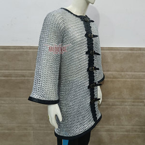 Medieval Aluminum Chainmail Shirt Half Sleeve 9mm Flat Riveted <b>Rings</b> Leather Trim Renaissance Fair Handmade Costume - Product Image 2