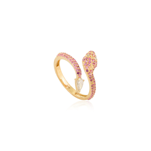 Meilleure Vente Bague Serpent en Or Jaune 14K Véritable avec Saphir Rose et Diamant, Design Unique, Bijou Animalier en Pierre Précieuse 100% Naturelle - Product Image 3