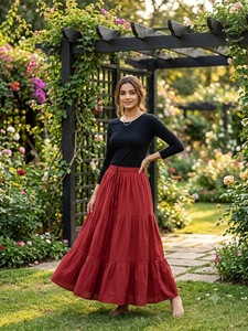 <b>Black</b> Solid Tiered Casual Maxi Skirt Women High Waist Ruffle Hem a Line Laminated Woven <b>Feathers</b> Fluffy for Spring Summer - Product Image 3