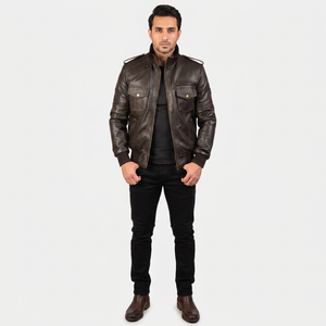 Custom Men's <b>Winter</b> Genuine <b>Leather</b> Vintage Style Breathable Coated <b>Jacket</b> with Fur Collar OEM Service Available Wholesale - Product Image 1