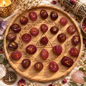 Ensemble de runes de divination Futhark en cristal de quartz fraise naturel, forme roulée, pierres précieuses sculptées, vente en gros - Product Image 5