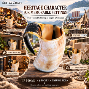 แก้วน้ำทำมือจากเขาควายธรรมชาติ SOFIYA CRAFT แก้วน้ำสไตล์ไวกิ้ง แก้วน้ำทรงแทงการ์ดจากเขาวัว สไตล์ยุคกลางนอร์ส แก้วน้ำทำมือจากเขาสัตว์ - Product Image 4