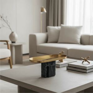 Nordic Natural Marble Metal Gold Pedestal Decorative Tray Luxury <b>Table</b> Centerpiece Dessert Fruit Display <b>Riser</b> Serving Platter - Product Image 5