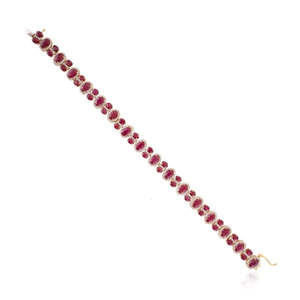 14k Gold Vintage Style 12.57 Ct Natural <b>Ruby</b> Diamond Statement <b>Bracelet</b> - Product Image 2