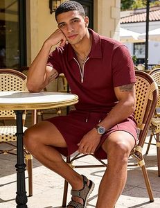 Ensemble de jogging pour hommes, été, tricoté, brodé, 100% coton, séchage rapide, manches courtes, logo personnalisé, ensemble chemise et short - Product Image 4