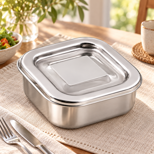 Boîte à lunch en acier inoxydable, récipient alimentaire rectangulaire avec couvercle, boîte repas portable pour le bureau, l'école, la restauration - Product Image 4