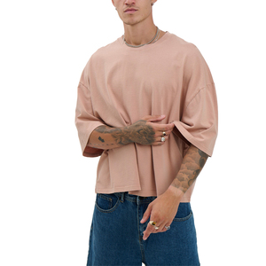 Men's Oversized <b>Pink</b> Cotton T-Shirt Short Sleeve O-Neck Casual <b>Plain</b> Jersey Fit Solid Color Knitted Streetwear Style - Product Image 4