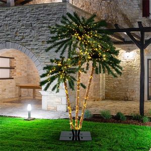 Set di 3 Palme Pre-Illuminate Alte 4/5/6 Piedi con 930 LED Bianco Caldo, Alberi Artificiali in PVC Verde e Metallo - Product Image 2