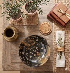 Bol décoratif vintage de luxe en corne de buffle sculptée à la main avec incrustation à pois |   Vaisselle artisanale écologique - Product Image 2