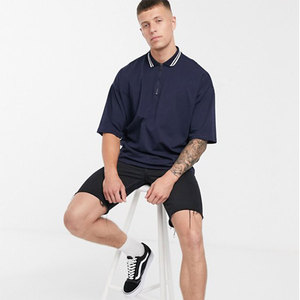 Men's <b>Navy</b> <b>Blue</b> Short Sleeve <b>Polo</b> <b>Shirt</b> Solid Color Casual Style Breathable Cotton Oxford Fabric Regular Fit - Product Image 1