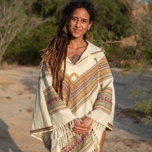 Trendy Tribal Hooded Poncho Shawl for Women and Men Ethnic Boho <b>Festival</b> Wear Warm Winter Wrap Unique Tribal Print <b>Top</b> - Product Image 2