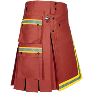 Kilts color granate para bomberos - 100% algodón con reflector de alta visibilidad color oro neón - Product Image 2