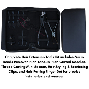 Kit de herramientas para extensiones de cabello con cinta adhesiva negra, removedor de microperlas, tijeras para cortar hilos, agujas de coser curvadas y accesorios para estilistas - Product Image 6