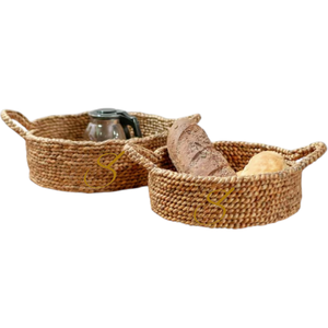 Bread <b>Basket</b> | <b>Small</b> Round <b>Basket</b> | Woven Fruit Bowl | Decorative Storage <b>Basket</b> | Brown Tray made of Water Hyacinth JAWAH (2 si - Product Image 1