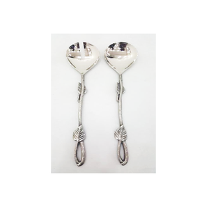 Ensemble de cuillères et fourchettes de luxe avec têtes argentées, manches en acier inoxydable, bord droit - Product Image 2