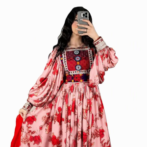 Ensemble de robe en tissu de chiffon naturel, brodée de dentelle, à manches longues, faite à la main, style Kuchi afghan, pour femme, respectueux de l'environnement - Product Image 4