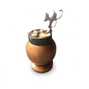 Brown Pet Marble Urn With Paw Print Lid And Metal Bat Handle Customizable Design Commemoration OEM ODM - Product Image 1