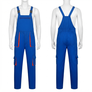 Unisex Hi Visibility <b>Work</b> Bib <b>Pant</b> 280 GSM Poly Cotton Twill Fabric Navy Blue Contrast Panel Utility Overalls CE Certified - Product Image 3