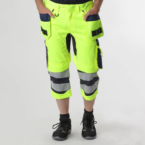 Men's High Visibility Capri Work Pants Reflective Stripes Multiple Pockets Elastic Waist Quick Dry Summer Wear - Product Image 1