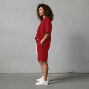 Ensemble 2 pièces pour femme, grande taille, épaules tombantes, 100% coton, couleur unie, streetwear hip hop, respirant, de haute qualité - Product Image 2