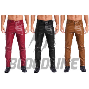 <b>Men</b> <b>Red</b> PU Leather Pants Slim Fit All Seasons Wear - Product Image 2