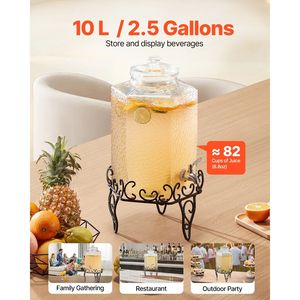 Dispenser per Bevande da 2,5 Galloni con Rubinetto in Acciaio Inox, Dispenser per Succhi in Vetro su Supporto Metallico per Feste, Refrigerazione - Product Image 3