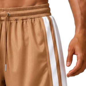 Custom Camel Brown <b>Mens</b> <b>Basketball</b> <b>Shorts</b> With White Side Panel Sport Training <b>Shorts</b> Elastic Waist Activewear Gym Fitness Wear - Product Image 4
