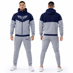 Ensemble de survêtement à capuche gris marine pour hommes, vêtements de sport personnalisés, tenue de jogging, vêtements d'entraînement physique, vente en gros - Product Image 1
