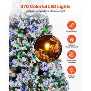 Sapin de Noël artificiel floqué pré-éclairé de 2,2 m avec 470 lumières LED colorées, 11 modes d'éclairage, 1346 pointes de branches pour la maison et le bureau - Product Image 4