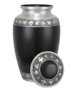 Urna Funeraria Negra con Diseño de Traje de Cartas Plateado, Hecha a Mano, para Adultos, Suministros Funerarios, Urna de Cremación en Venta - Product Image 1