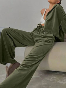 Wholesale <b>Women's</b> <b>Velvet</b> Casual Winter <b>Tracksuits</b> Y2K Rhinestone 2 Piece Long Set Customizable Colors Sizes for Fashion - Product Image 4