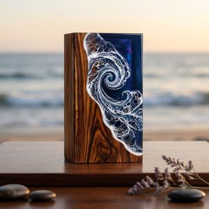 Ocean Wave Resin Wooden Urn Handmade Cremation Keepsake <b>Memorial</b> <b>Box</b> Home Display - Product Image 6