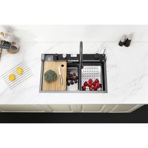 Lavello da Cucina Monoblocco in Acciaio Inox 304 con Design a Cascata e Rubinetto Estraibile per Uso Domestico - Product Image 2