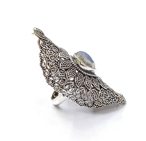Anillo de Plata de Ley 925 con Piedra Lunar Natural, Diseño Clásico Grande, Estilo Escudo, Joyería Vintage, Suministro al por Mayor JAIPUR - Product Image 4