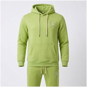 Conjunto Deportivo con Capucha Verde para Hombre, Manga Larga, Color Sólido, Transpirable, Corte Regular, para Otoño, con Logotipo Frontal - Product Image 1