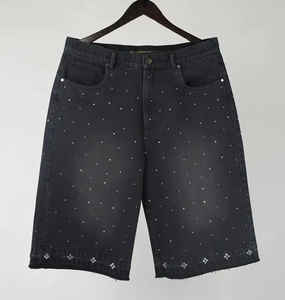 <b>Men</b> Mid Waist <b>Bermuda</b> Denim <b>Shorts</b> Washed Cotton Button Fly Dot Pattern Casual Style Rivet Decoration - Product Image 6