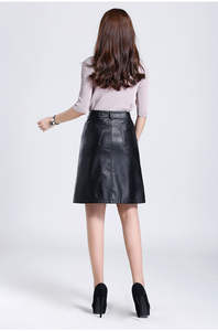 Falda Corta de Cuero de Oveja Encerado para Mujer, Cintura Alta, Corte en A, Ajuste Seguro - Product Image 6