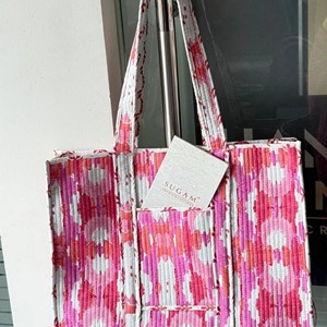 Sac fourre-tout bohème matelassé en coton imprimé à la main pour femme avec fermeture ouverte, sac fourre-tout lavable, sac en coton imprimé Jaipur - Product Image 4