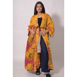 Chaqueta Varsity Extra Grande para Mujer, Estilo Vintage, de Algodón Kantha Acolchado, Transpirable, Ecológica, con Estampado Floral y Cuello Chal - Product Image 5