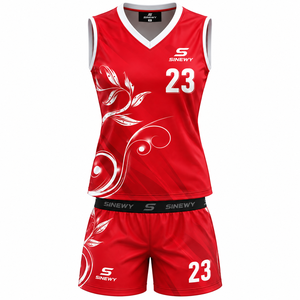 Conjunto de Camiseta de Voleibol Roja para Mujer SINEWY, Cuello en V, Sin Mangas, Impresión Sublimada, Absorbe la Humedad, Ajuste Atlético, Talla Adulto - Product Image 2