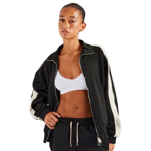 Womens Full Zip Turn <b>Down</b> Collar Tracksuit Set Contrast Panel Top Straight Leg <b>Trousers</b> Drawstring Waist Two Piece Casual Outfit - Product Image 4