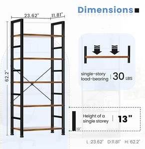 5 Tiers Bookshelf, Classical Modern <b>Book</b> <b>Shelf</b>, Tall Display <b>Shelves</b> in Living Room Rustic Brown <b>Book</b> <b>Shelf</b> in Living Room Home - Product Image 2