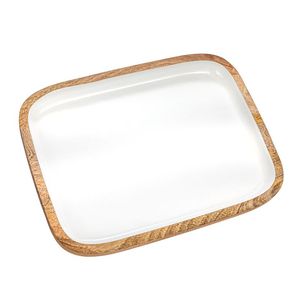 Rectangle Wood <b>Storage</b> <b>Tray</b> With Light Gray Enamel Finish Minimalist Design Easy To Clean For Table Use - Product Image 5