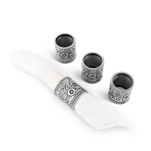 Juego de 4 Anillos para Servilletas de Aleación de Zinc Estilo Vintage, Diseño Floral Americano, Tono Plateado, Decoración de Mesa para Bodas, 4.5cm de Ancho, Duraderos, ZE-3275A - Product Image 1
