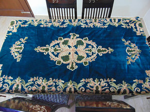 teal long Handmade Embroidered chennele Fabric Indian Floral Block Printed Disposable <b>Tablecloth</b> for Party Wedding Home Decor - Product Image 4