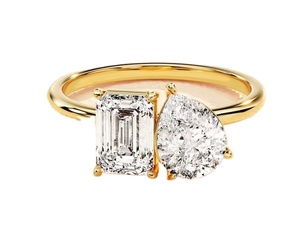 2.50 CT émeraude et poire Moissanite bague de fiançailles 14K or massif Double pierre bague Moissanite bague pour femme - Product Image 1