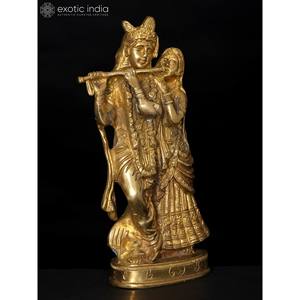 8 pouces en laiton fait à la main Radha Krishna idole article de décoration pour la maison pour les cadeaux fabriqués en Inde - Product Image 4